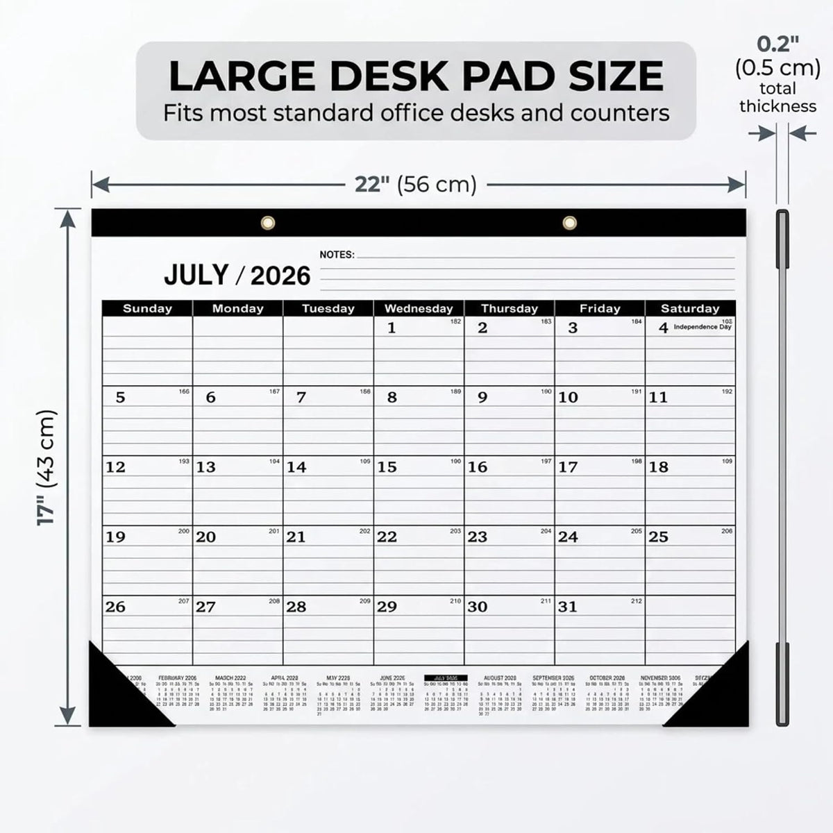 2026-2027 Monthly Desk Calendar Large 22" x 17" - 18 Month July 2026 to December 2027 Desktop Blotter with Waterproof Frosted Cover, 120g Thick Paper for Home and Office