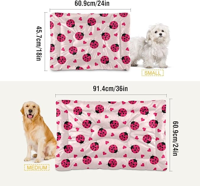 Pet Bed Ladybug Hearts Dog Bed Mat Absorbing Non Slip Pad Pet Sleeping Mat for Small, Medium, and Large Dogs Puppy Cat 36 in x 24 in