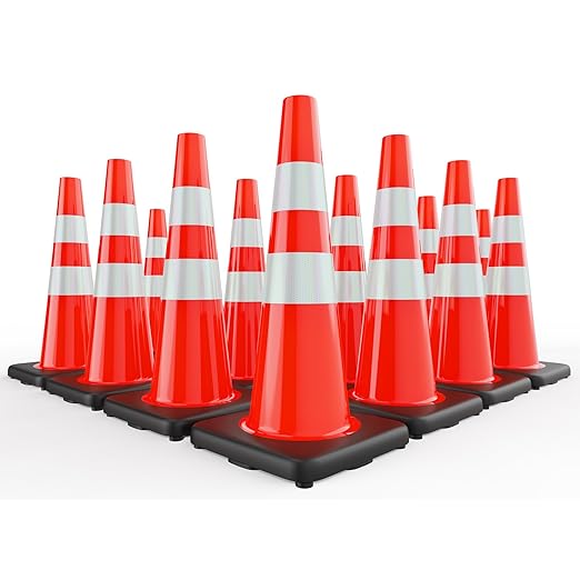 Traffic Cones 28 inch Orange 12 Pack Heavy Duty Safety Cones with Reflective Collars Fit Parking Lot,Driveway Road Traffic Control Construction Cones