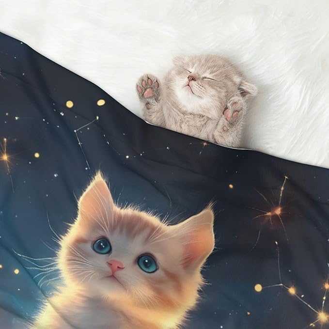 Waterproof Dog Blanket Soft Pet Blanket for Puppy, Fleece Cat Throw Blankets for Furniture Bed Couch Sofa Reversible - Starry Sky Constellation Cat