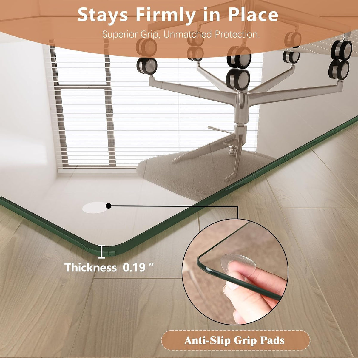 42" x 48" Tempered Glass Chair Mat for Carpet & Hard Floors