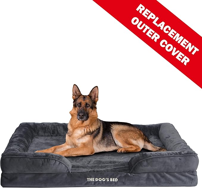 The Dog’s Bed Replacement Outer Cover & Bolster for Standard Foam Beds, Flannel Fabric, Grey, XXL