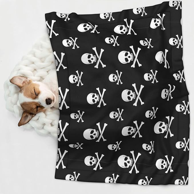 Reversible Pet Blanket for Sofa Protection Pet Comfort, Skull and Crossbones, Double Sided Design with Cozy Nubby Nap Side and Durable Smooth Play Side