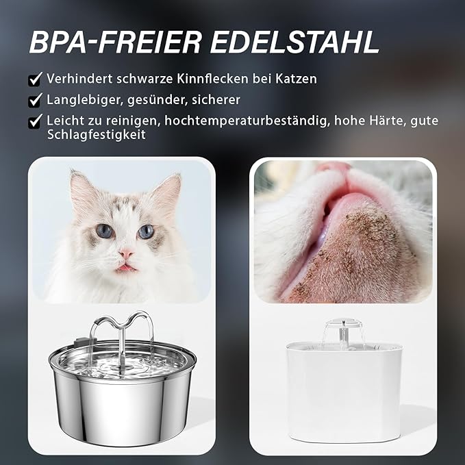 DOOOB Cat Water Fountain, 3.2L/108OZ Stainless Steel Pet Water Dispenser Automatic Metal Dog Drinking Fountains Water Bowl with 8 Filters & 8 Sponges and Ultra-Quiet Pump