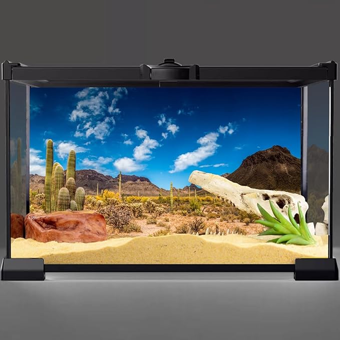 AWERT 72x24 inches Reptile Habitat Background Blue Sky Oasis Cactus Desert Terrarium Background Vinyl
