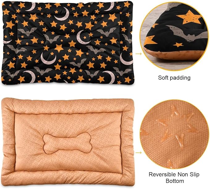 Halloween Moon Night Sky Bats Pet Bed Cute Dog Bed Mat Absorbing Non Slip Pad Pet Sleeping Mat for Small, Medium, and Large Dogs Puppy Cat 24 in x 18 in