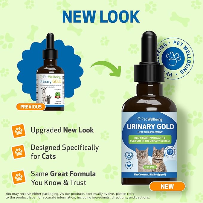 Pet Wellbeing Urinary Gold for Cats - Supports Urinary Tract Health, Normal Frequency, Healthy Immune Response, Stoneroot, Hydrangea - Veterinarian-Formulated Herbal Supplement 2 oz (59 ml)
