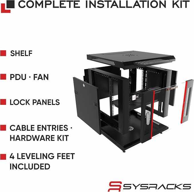 Sysracks 9U Wall Mount Server Rack Cabinet, 19” Locking Network Rack, 24” Deep