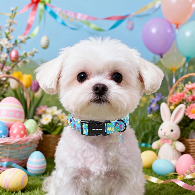 DOGWONG Easter Dog Collar, Cute Easter Egg Pet Collar Durable Holiday Girl Boy Adjustable Cotton Dog Collars with Quick Release Buckle for Large Dogs,XL Visit The Elegant Little Tail Store