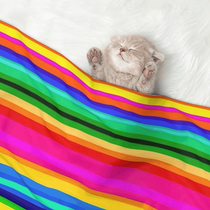 Double Sided Pet Mat for Dog Bed Topper Cat Blanket Furniture Protector, Novel Colorful Mexican Blanket Stripes, Reversible Plush with Tactile Dot Pattern for Style Change