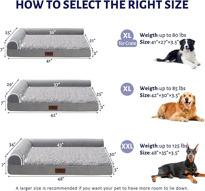 Orthopedic Dog Beds Extra Large Sized Dog, Pet Sofa Bed with Removable Washable Cover, Egg Foam Support, Bolster Cushion for Comfortable Sleep, Waterproof & Non-Slip Bottom Bed