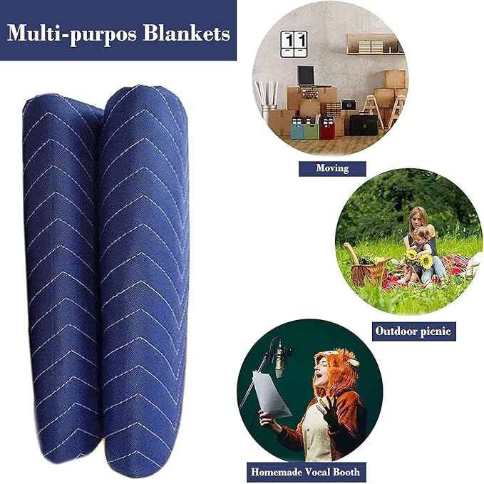 1 Pack Moving Blankets Heavy Duty 80"x72" Quilted Packing Blankets for Moving Furniture Padded Shipping Furniture Mover Blue