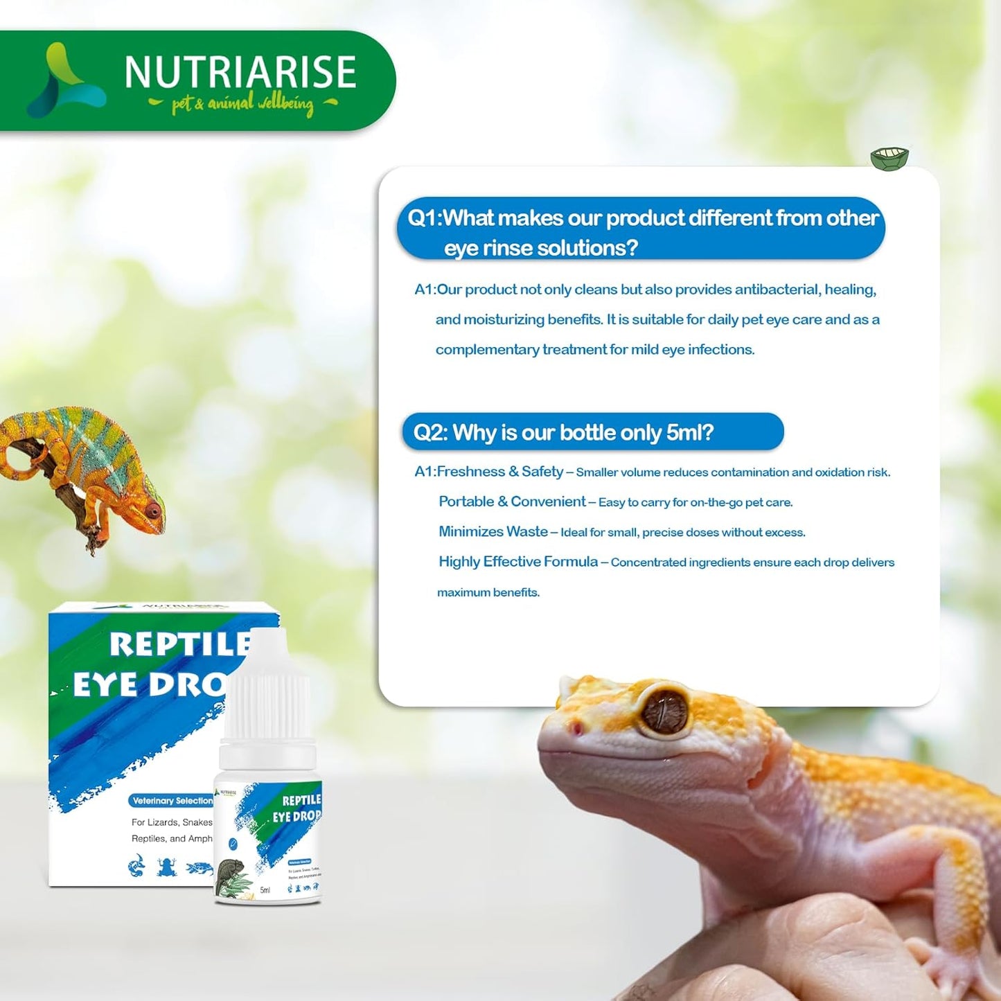 Reptile Eye Drops – Bearded Dragon Eye Rinse, Snake Eye Wash, Turtle & Lizard Eye Infection Treatment, Multi-Purpose Exotic Pet Eye Care Solution