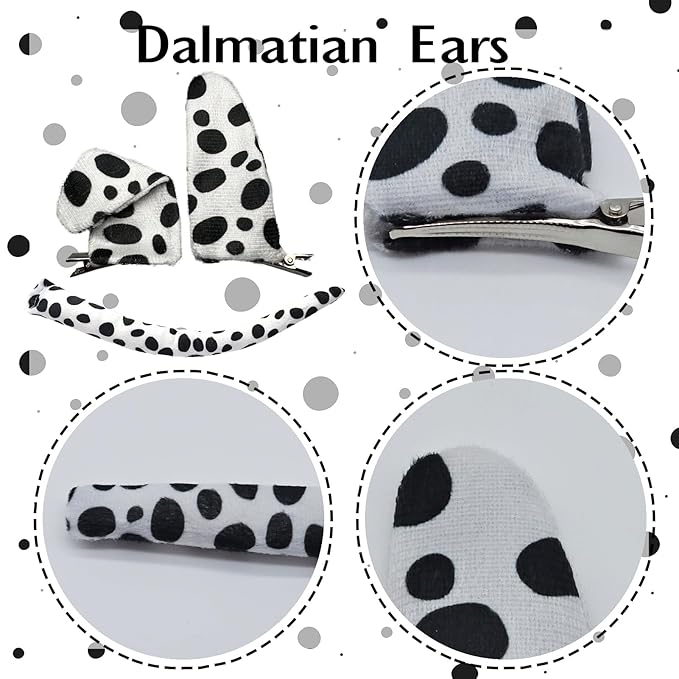 Dalmatian Ears Hair Clips Tail Animal Costume Headwear for Halloween Puppy Dog Dress Up Costume Accessories
