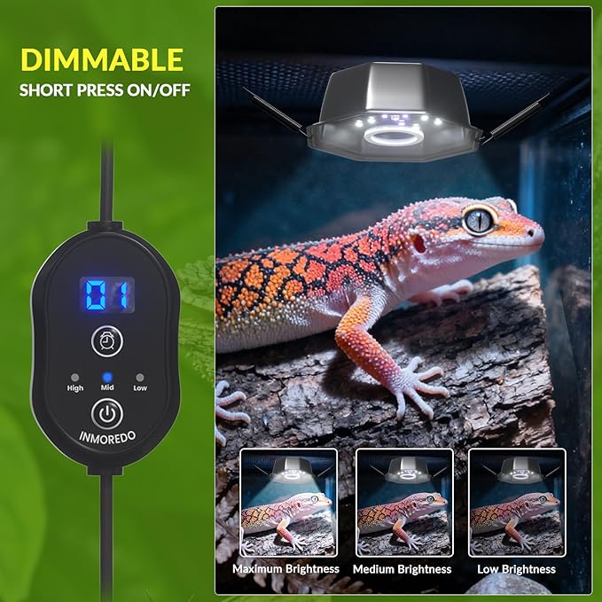 GlowUp UVA UVB Reptile Light 10W, LED UVB Light Bulb Fixture 120V with Dimming for Bearded Dragons, Turtles, Chameleons - 2 Modes UVA UVB Light Suitable for Tropical & Desert Reptiles