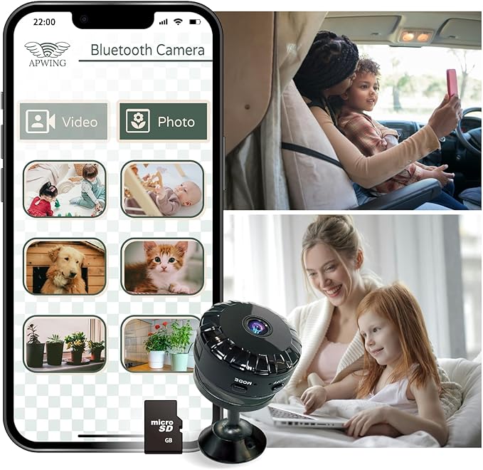 Wireless Bluetooth Indoor Camera – Low-Radiation, Portable Security Camera with Time Lapse, Playback, Pet & Plant Monitoring, Supports External USB Power (Upgraded Lens)
