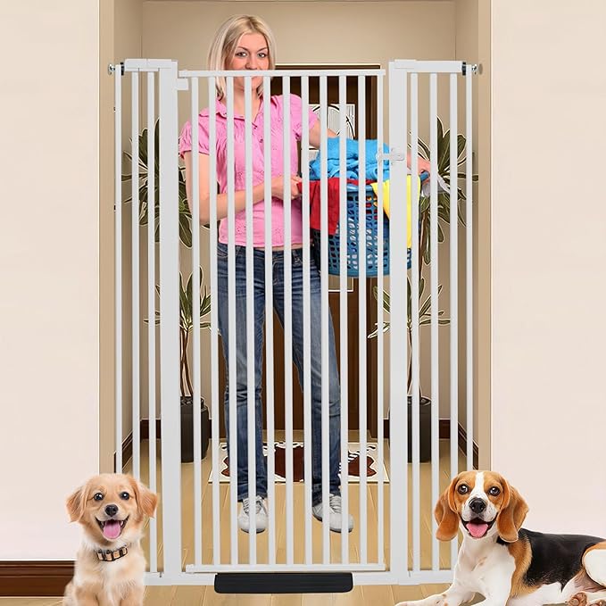 59 Inch Extra Tall Pet Gate for Cats,29.5-43" Adjustable Wide Dog Gates,No Drilling Pressure Mounted Walk Through Tall Cat Gate for Doorways,Hallway,Stairs