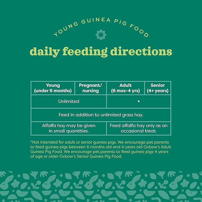 Oxbow Essentials Young Guinea Pig Food, Guinea Pig Pellets Made with Timothy Hay, Stabilized Vitamin C, Small Animal Pet Products, Small Animal Food Made in USA, High Fiber, 10 lb. Bag