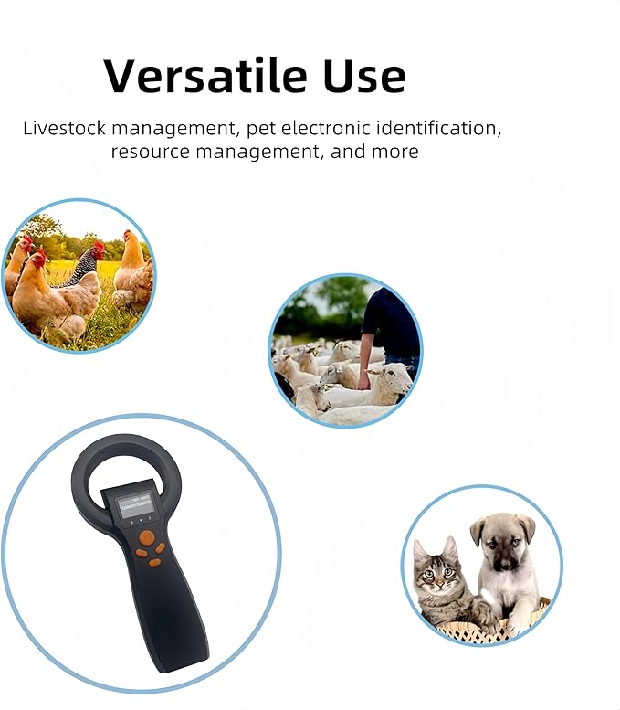 Universal Pet Microchip Scanner, Wireless Rechargeable Digital Pet Dog Cat Microchip Reader, Fast Reading FDX-A/FDX-B/HDX, Up to 16000 Data Records Bluetooth/USB