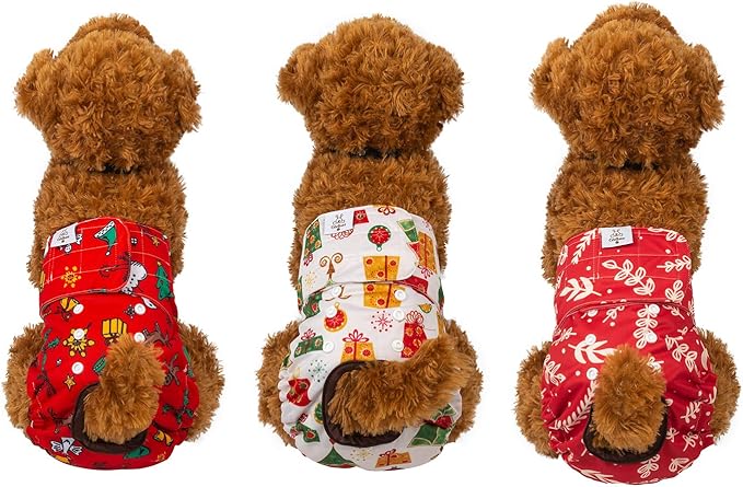CuteBone Dog Diapers Female Washable Small Medium Large 3 Pack Reusable Doggie Diapers Puppy Period Pants for Doggy Heat Cycle Peeing