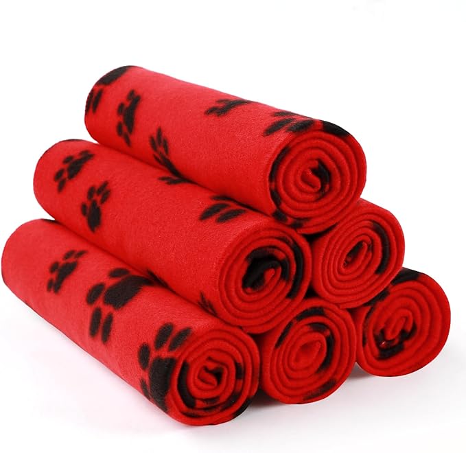 LINENLUX Cute Dog Blanket for Small Medium Dogs 6-Pack Soft Stretchy Fleece Blankets for Pet Cat Puppy Warm Wrinkle-Resistant Throw for Couch Bed Outdoor Red 31x24 inch (Pack of 6)