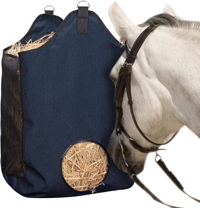 Hay Bags for Horse, Large Capacity Feeding Bag, Hay Nets for Sheep, Goats, Open Feed Hole Hay Feeder for Slow Feeding (Small Blue)