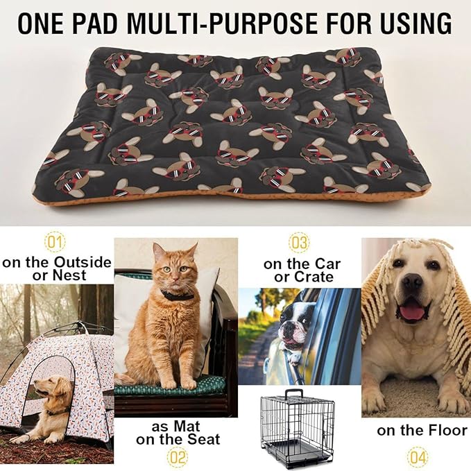 Funny French Bulldog Pet Bed Cute Dog Bed Mat Absorbing Non Slip Pad Pet Sleeping Mat for Small, Medium, and Large Dogs Puppy Cat 24 in x 18 in