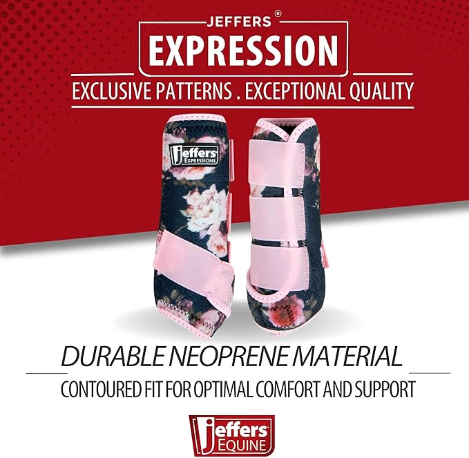 Jeffers Expression Protective Horse Boots 1 Pair, Rose Garden - Safe Neoprene Leg Guards, Comfortable Fit, Durable Strap Closures, Front & Hind Support, Accessories for Travel & Riding - Small