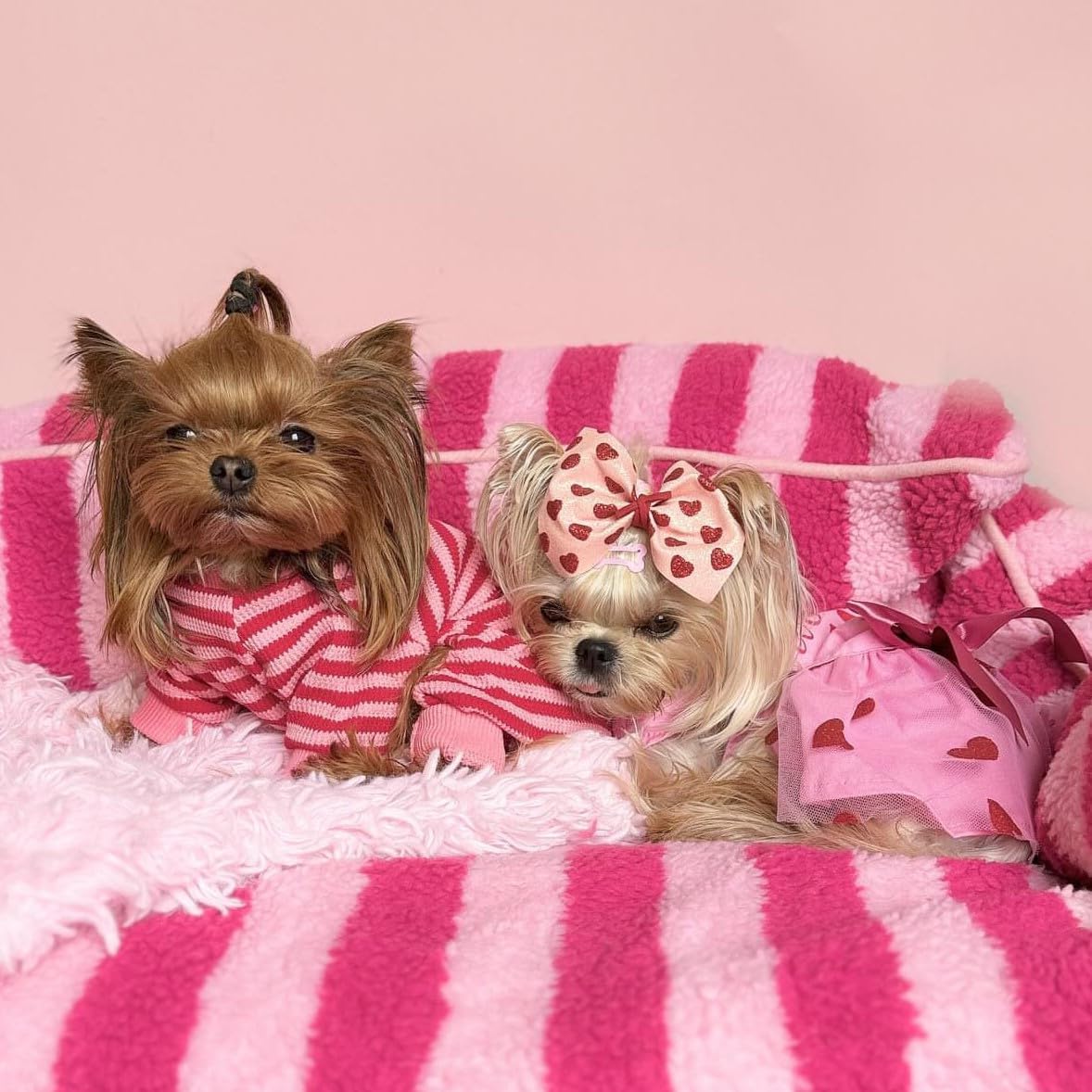 Fitwarm Pink and Red Striped Dog Pajamas, Waffle Dog Clothes for Small Dogs Girl Boy, Puppy Onesie with Feet, Pet Cat Outfit, Large