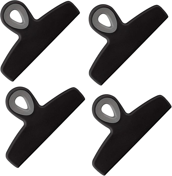 COOK WITH COLOR Bag Clips - Heavy Duty Chip Clip and Refrigerator Magnet Clips for Food Storage with Air Tight Seal Grip, Black, Pack of 4 Large Clips