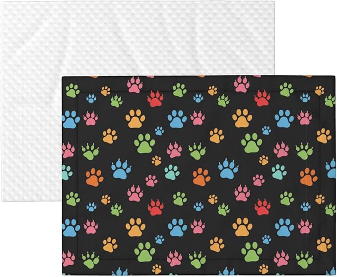 Two Sided Plush Pet Blanket for Crates Carriers Home Use, Pink Red Blue Green Dog Pug Paws, Reversible Throw with Cozy Dot Fabric and Silky Reverse for Small Large Pets