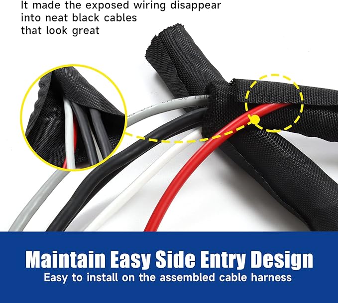 Automotive Wire Sheathing Split Wire Loom Braided Mesh Woven Cable Sleeve for Wires/Cable Cord Protector (1/2" - 22 Feet)