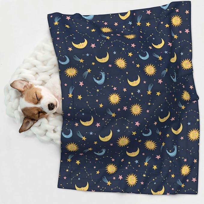 Double Sided Plush Pet Blanket with Cozy Dot Texture and Smooth Reverse, Colorful Stars, Reversible Throw for Dogs Cats on Couches Beds Crates