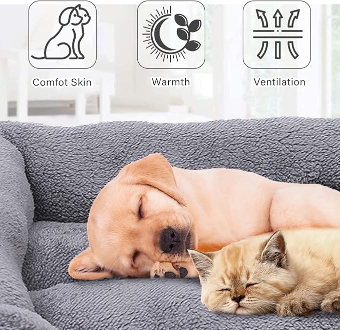 Forever Lover Resulzon Square Dog Cat Beds Mattress Washable Pads Room, Soft Plush Faux Fur Sleeping Pet Fleece Bed Mat for Small Medium Doggy Kitten Puppy, with Anti-Slip Waterproof Bottom (Blue)