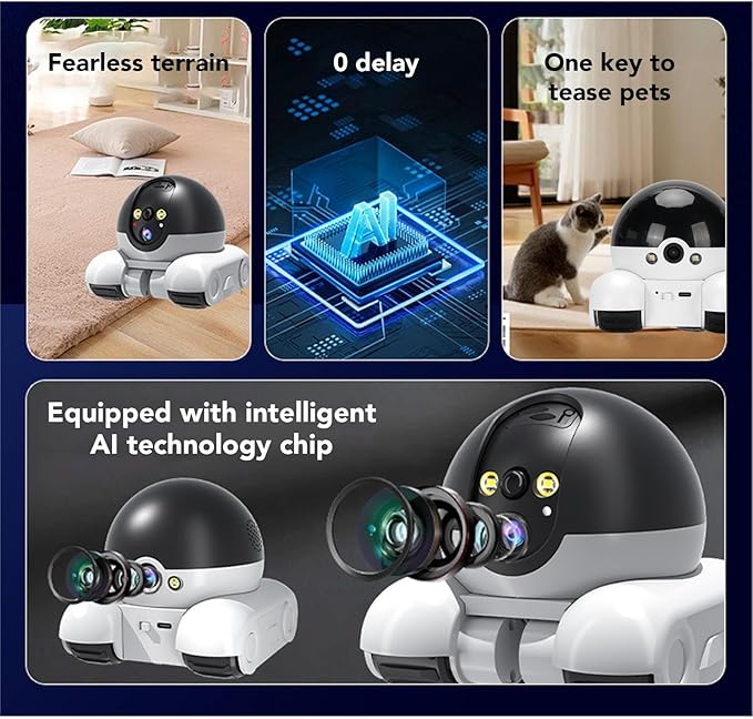 Zunate 4G Movable Pet Camera with Dual Lens, 1080P Indoor Home Security Cam, 2 Way Audio, 5200mAh Rechargeable Battery, Remote APP Control for Dogs Cats Monitoring (128G 200W)