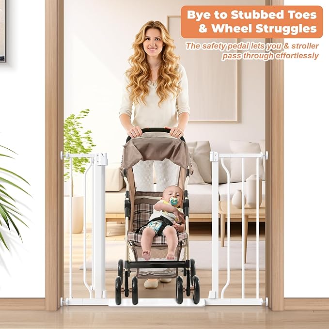 Baby Gate No Drilling, 29"-40" Auto Close Dog Gate Indoor for Doorways & Stairs, Pressure Mounted Adjustable Pet Gate, Easy Walk Through Child Gate for Children & Pets Stroller Friendly, White