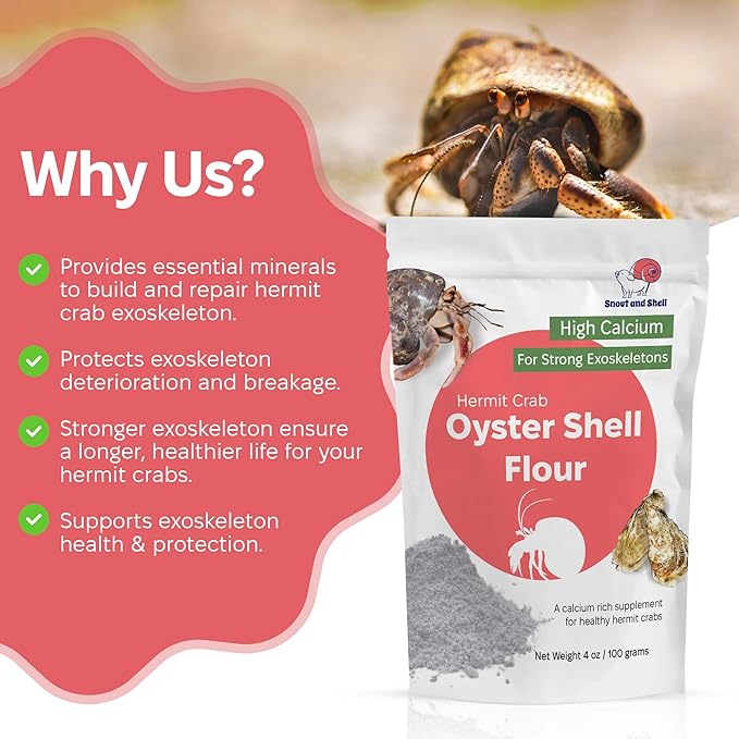 Oyster Shell Supplement for Hermit Crabs – Natural Calcium Source for Molting Support – Auto Feeder Compatible – USA-Sourced Crushed Shell Powder for Stronger Exoskeletons and Shell Health