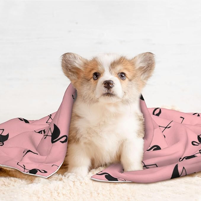 Pet Blanket for Travel and Home, Pink Flamingo, Reversible Plush Dot Design with Soft Grip Texture on One Side Perfect for Car Seats Moving Vehicles