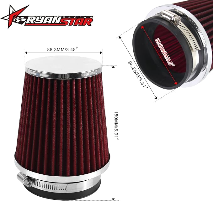 RYANSTAR RACING 89mm 3.5" High Flow Round Tapered Cone Closed-Top Washable