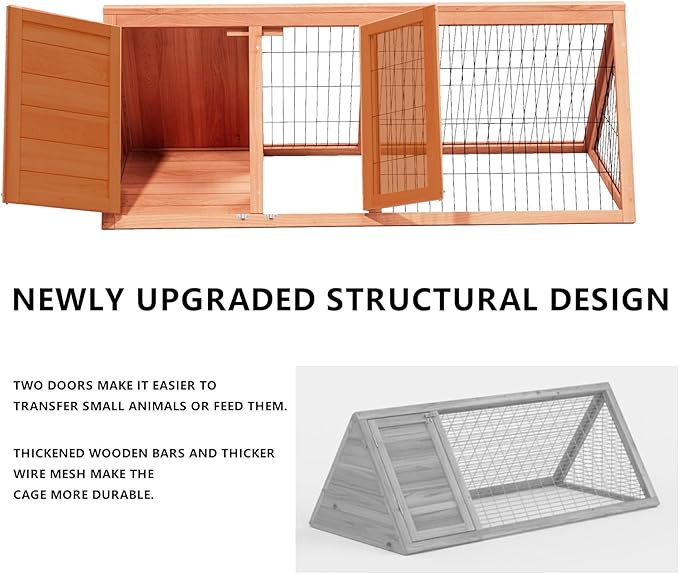Small Chicken Coop, Wooden Chicken Coop for 2 Chickens Outdoor A-Frame Quail Cage Rabbit Hutch with 2 Doors,Removable Tray&Ventilating Wire Fence for Backyard,Farm(Brown)