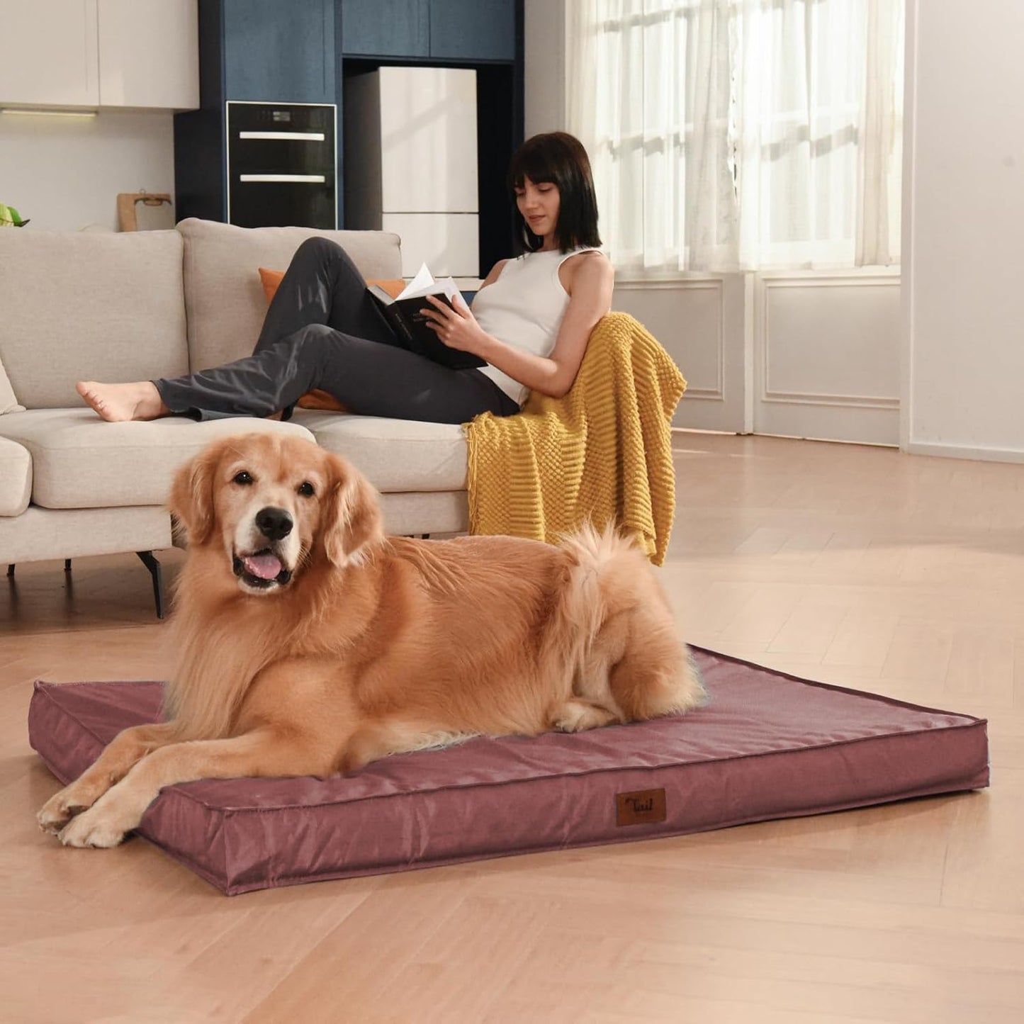 Outdoor Extra Large Dog Bed, Jumbo Waterproof Dog Bed for Large Dogs, Orthopedic Egg Foam Pet Bed Mat with Removable Oxford Cooling Cover, Pink
