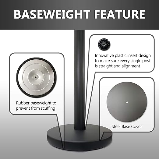 VIP Crowd Control Retractable Belt Stanchion Queue Safety Barrier Set, 36" Ht, 78" Black Belt + Wall Bracket (6 Posts Belt+SFrame+WBracket)