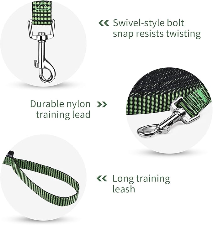 Hi Kiss Dog/Puppy Obedience Recall Training Agility Lead - 15ft 20ft 30ft 50ft 100ft Training Leash - Great for Training, Play, Camping, or Backyard(20ft,Black_Green)