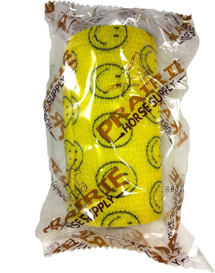 Vet Wrap Wrap Tape (Yellow with Smiles) (2 Pack) (3 Inch x 15 feet) Self Adhesive Adherent Adhering Cohesive Flex Self Stick Bandage Grip Roll Dog Cat Pet Horse