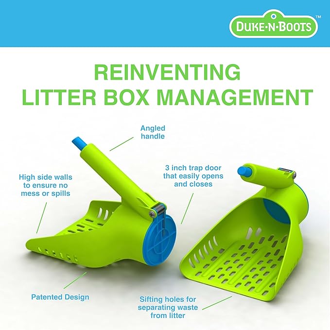Cat Litter Scoop and Release - Easy Disposal Scooper for Litter Box, Kitty Scoop - Patented Quick Button Release Cat Litter Scooper Design - Litter Lifter, Poop Scoop (Green)