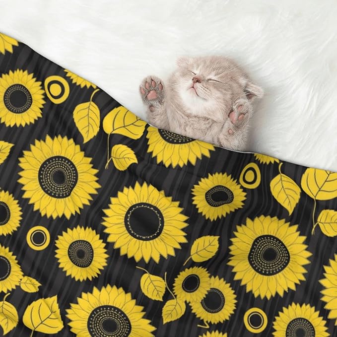Pet Blanket for Car Rides Vet Visits, Abstract Yellow Sunflower, Two Sided Reversible Plush Design with Bumpy Dot Side Offers Comfort Home Piece On Go Travel