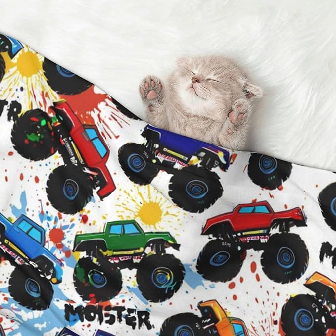Pet Blanket for Couches and Beds, Grunge Monster Truck Car Art, Reversible Double Sided Plush Design with Soft Bumpy Texture and Smooth Surface, Furniture Protector