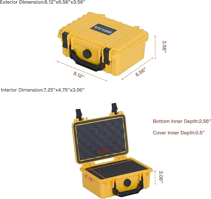 MEIJIA IP67 waterproof hard compact case, Customizable Fit Foam, 8.12”x6.56”x
