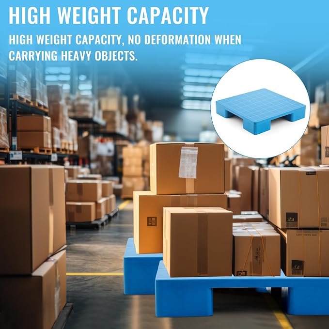 1 Pcs Plastic Pallet for Basement Storage Easy Stack Lightweight Floor Pallet Display Flooring Room Supermarket Christmas, Support up to 2000 Lbs (23.7'' L X 23.7'' W X 4.7'' H,Blue)