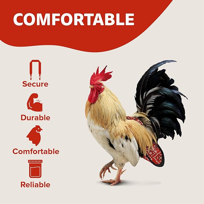 Hen Holster Bird Diaper, Wrap Around - for Hens, Roosters, Ducks, Leak-Proof Design, Comfortable Fleece Strap Bird Harness with Sewn-in Liner, Secure Hook and Loop Closure - S/M, Red Bandana
